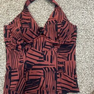 Athleta Brown/Blk tankini top, 38 D/DD